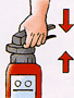 レバーを強く握り、火元に、噴射する。